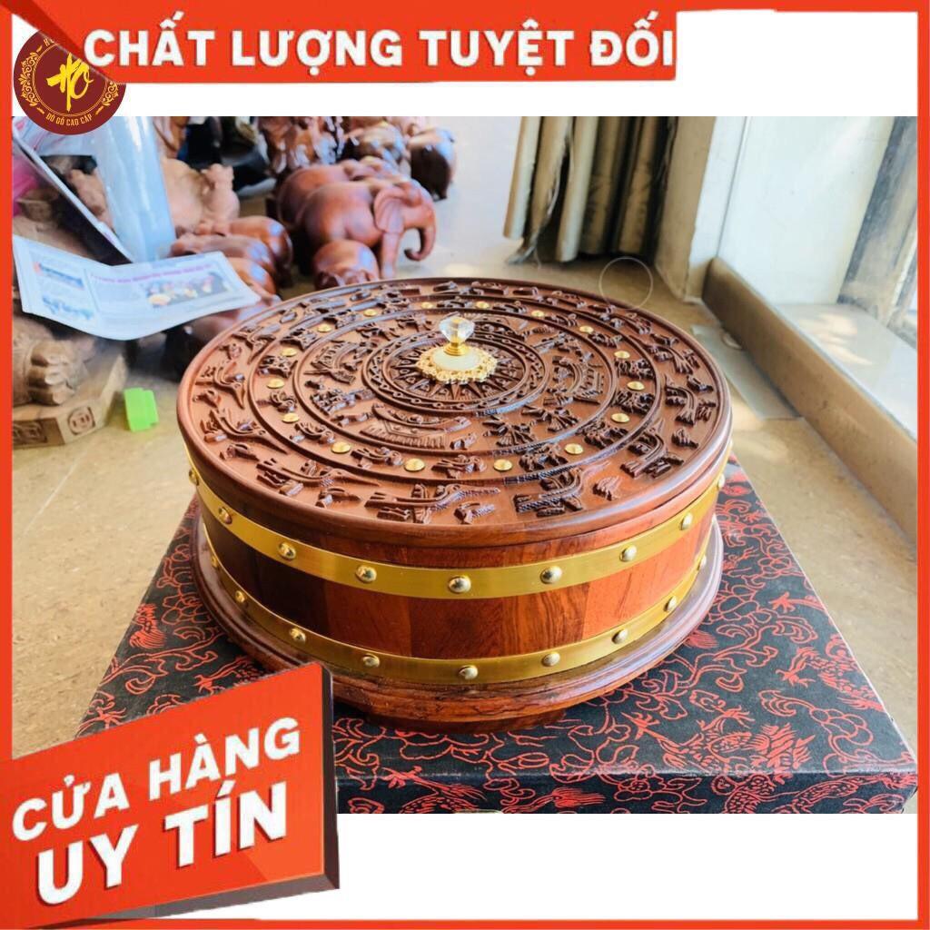 KHAY ĐỰNG BÁNH MỨT TẾT - KHAY BÁNH KẸO GỖ HƯƠNG MẪU TRỐNG ĐỒNG SIZE TO