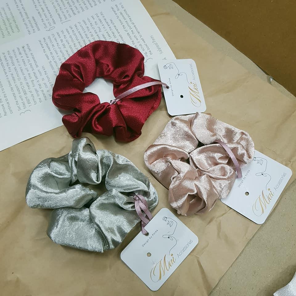 Dây buộc tóc Scrunchies vải lụa satin kim sa