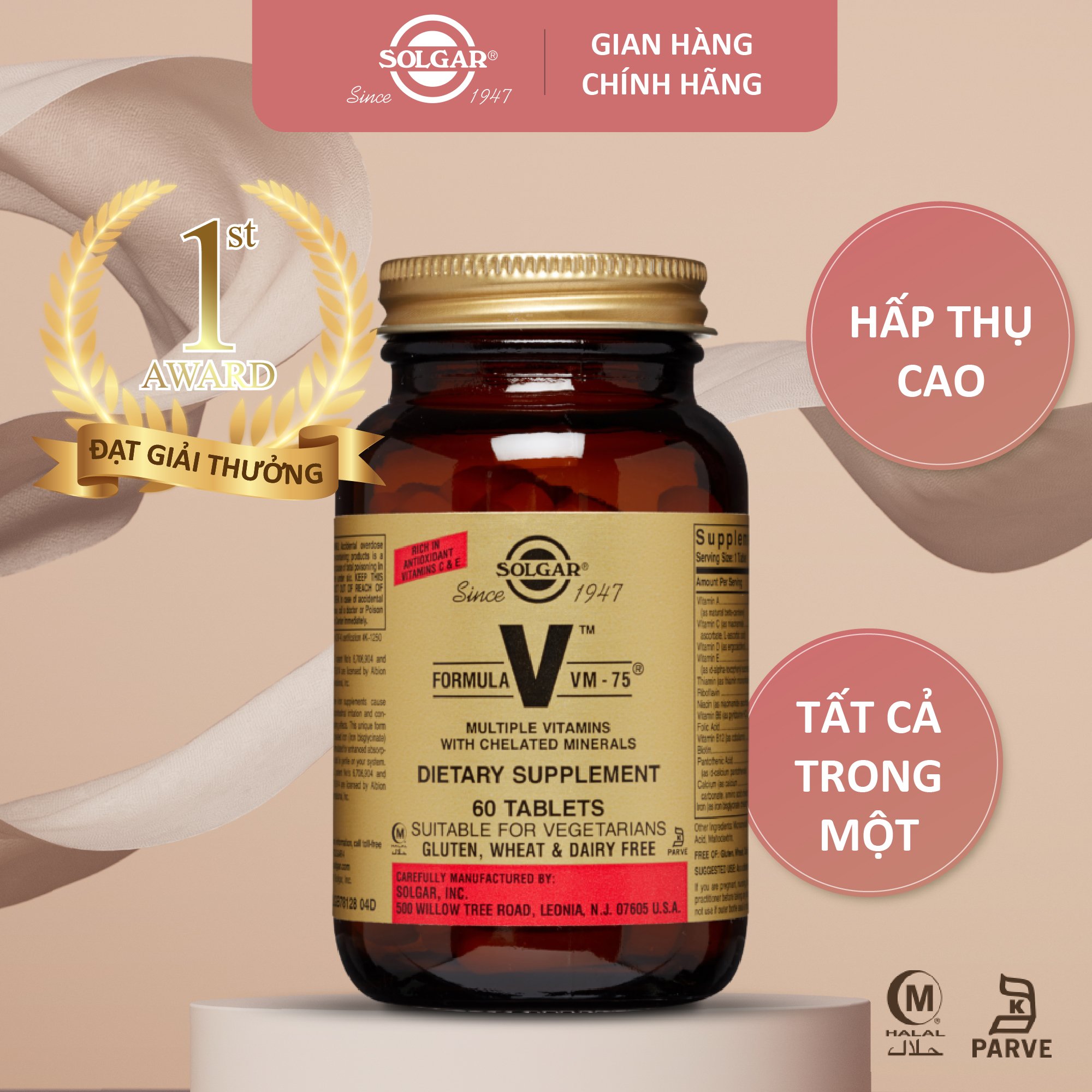 Viên Uống Solgar Formula VM-75 - Chống Oxy Hóa, Bổ Sung Vitamin Và Khoáng Chất, Tăng Cường Chuyển Hóa Năng Lượng 60 viên