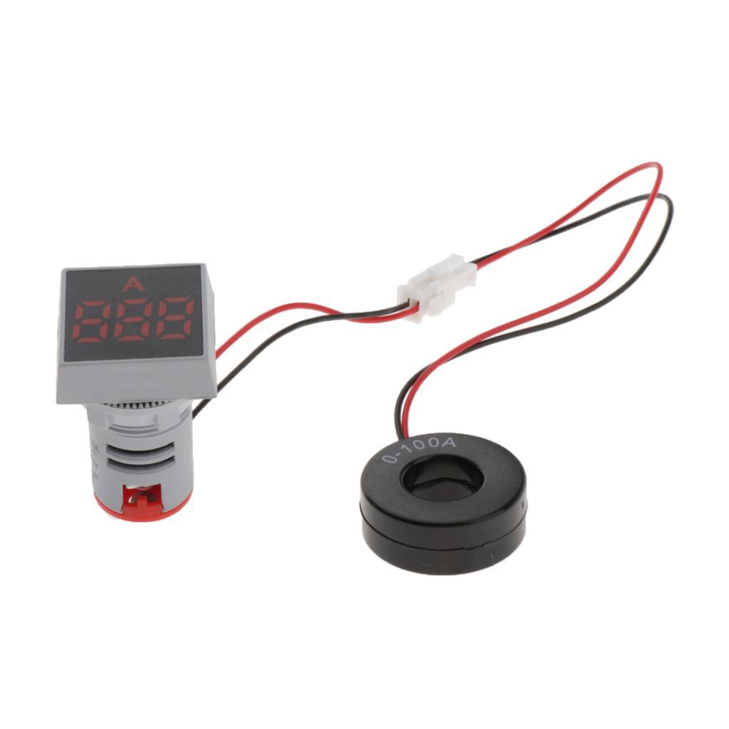 22mm AC 0-100A Ammeter Current Meter LED Digital Display Mini Square