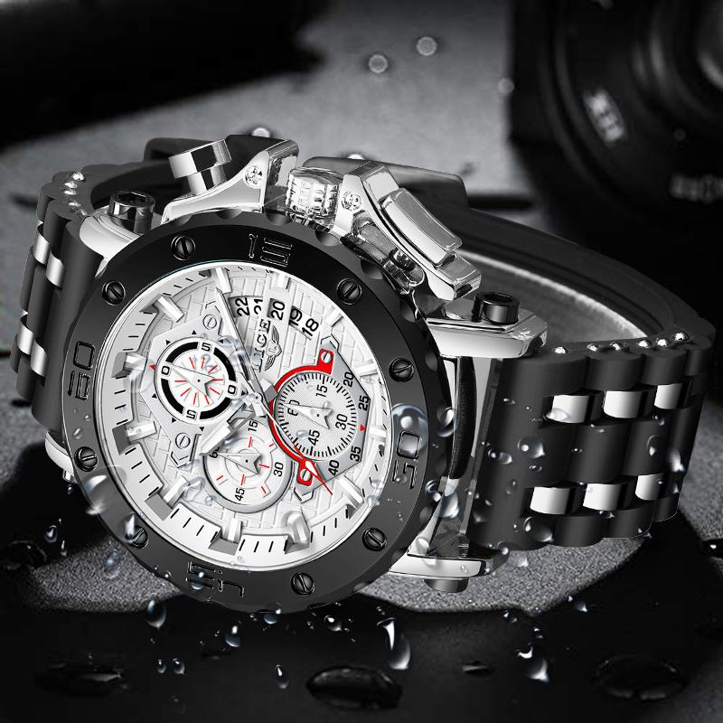 2023 Đồng hồ thời trang mới Lige Mens Watches Top Brand sang trọng Dial Big Military Quartz Watch WaterProof Sport Chronograph Watch