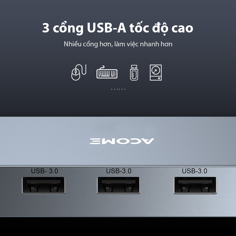 HUB Type-C ACOME AHT900 Chuyển Đổi Đa Năng 11 IN 1 Tốc Độ Cao Cổng USB, SD/Micro, PD Type-C - Hàng Chính Hãng