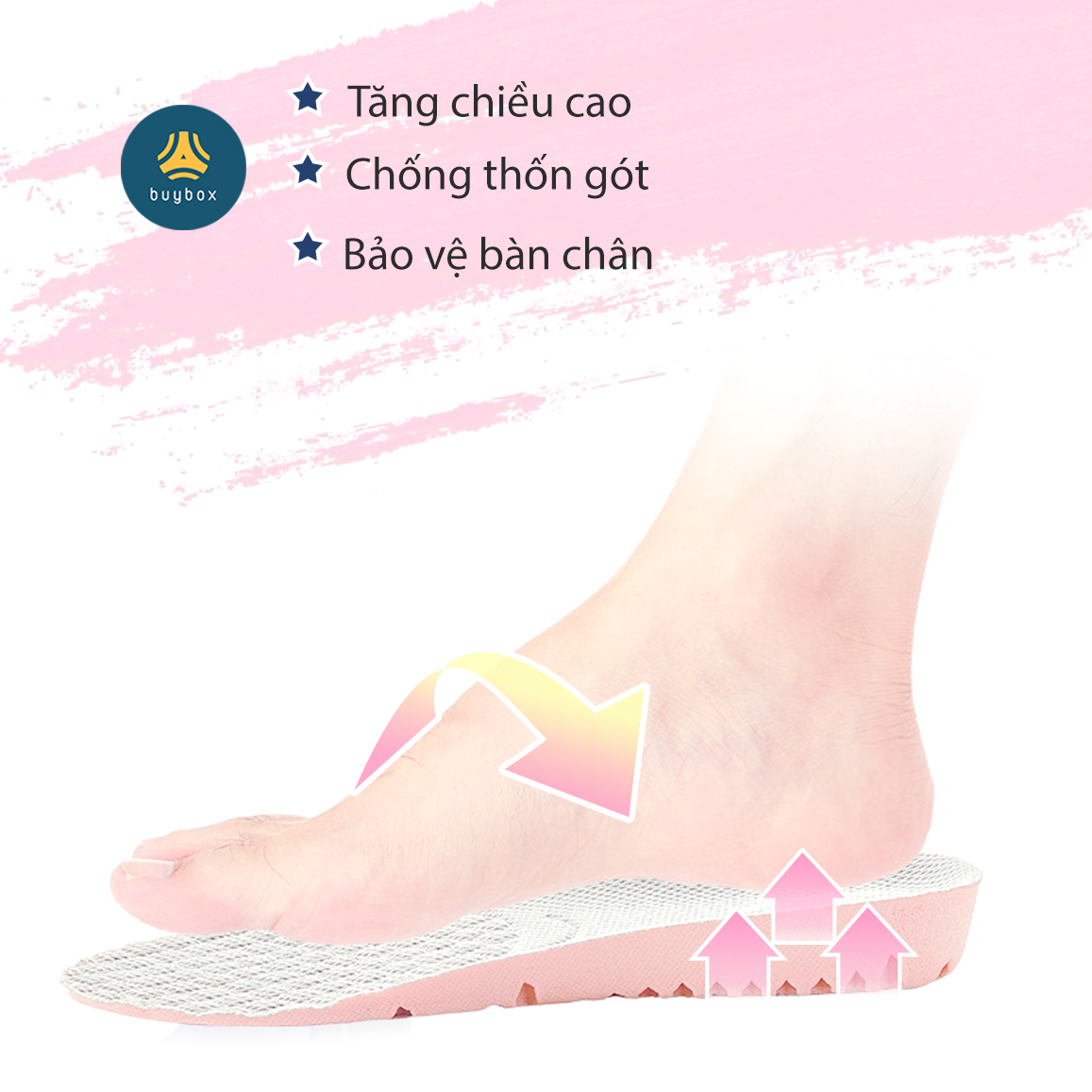 Lót giày tăng chiều cao 1.5cm, 2.5cm, 3cm với đế cao su dẻo cấu trúc tổ ong thoáng khí - Màu hồng mặt vải kem - buybox - BBPK156