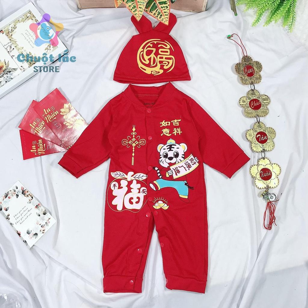 Bộ Đồ Body Tết Hổ Cho Bé Sơ SInh Đến 18 Tháng Tặng Kèm Mũ Màu Đỏ