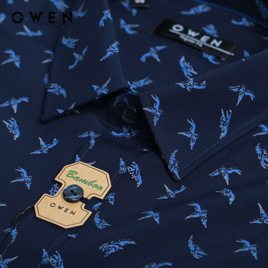 OWEN - Áo Sơ Mi nam Dài tay form Regular Fit chất liệu Bamboo Họa tiết nhỏ Màu đậm có túi - AR20865DT