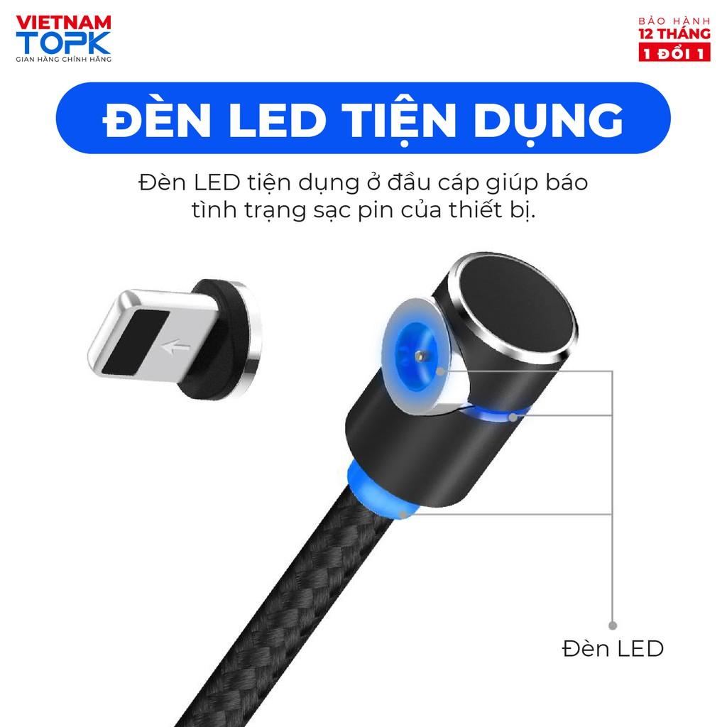 Dây sạc nam châm đầu nối vuông góc TOPK AM30 Đèn LED - Hàng chính hãng