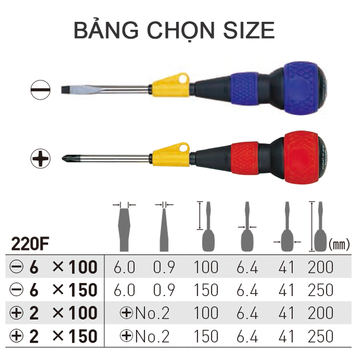 Tô vít tay cầm kiểu bóng No.220F Vessel (Nhật Bản)