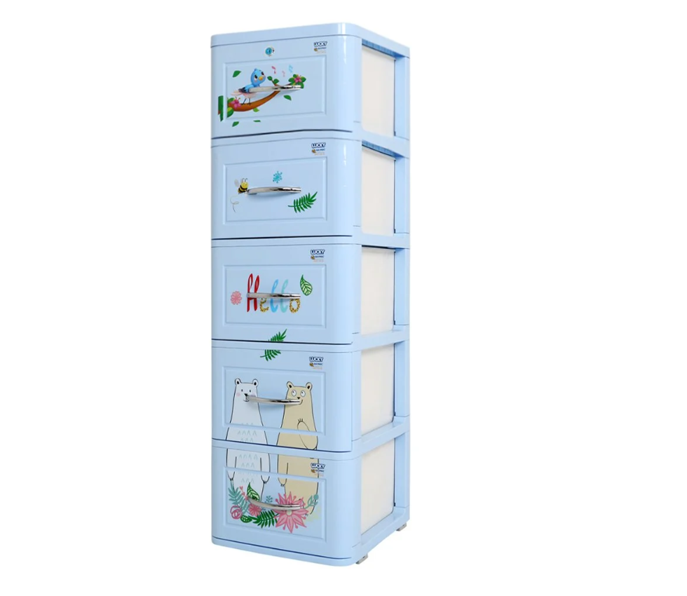 Tủ nhựa 5 tầng Qui Phúc Lucky màu xanh hình Gấu KT  380 x 410 x 1250 mm