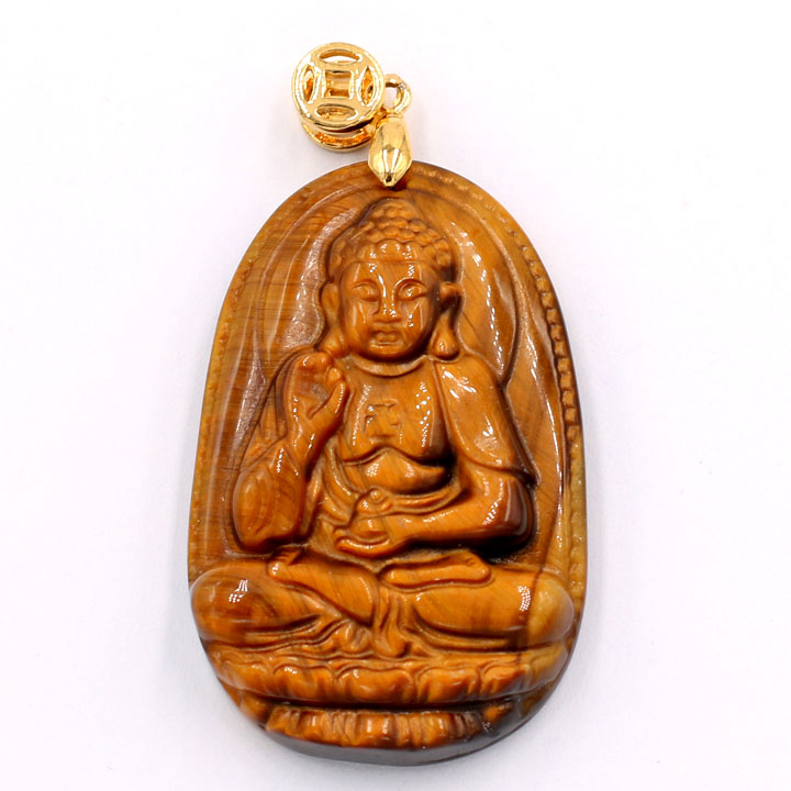 Mặt dây chuyền Phật A Di Đà - đá mắt hổ 5cm - kèm hộp nhung - tuổi Tuất, Hợi