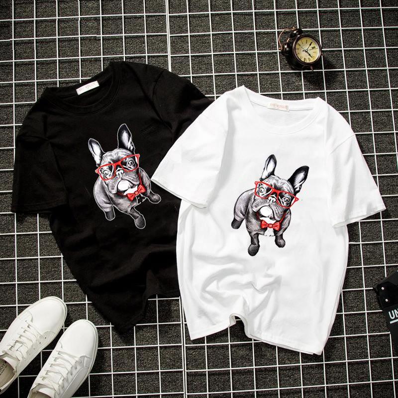 Áo thun unisex form rộng in pug đáng yêu vải dày mịn 2019T1175