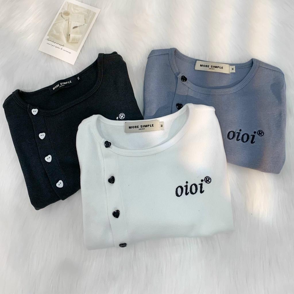Áo Croptop Nữ Dài Tay OIOI Vải Thun Gân Phong Cách Ulzzang màu ĐEN/TRẮNG/XÁM