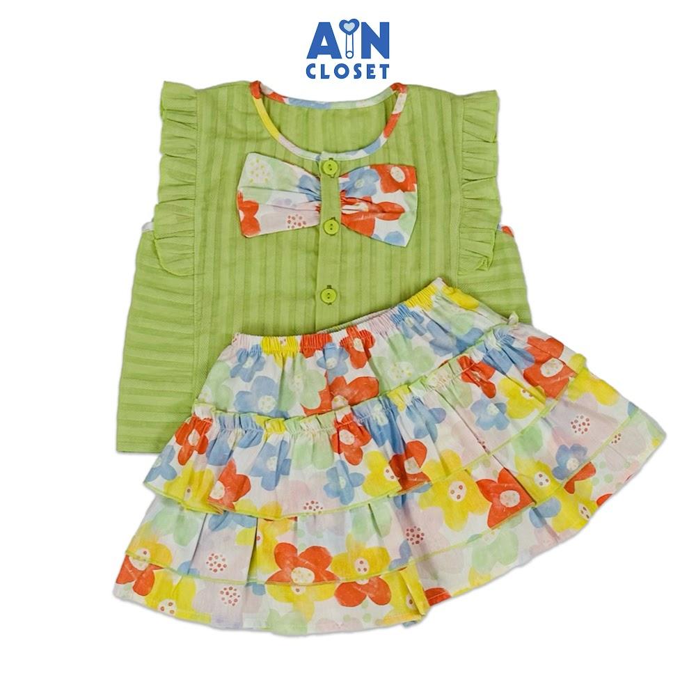 Bộ quần áo Ngắn bé gái họa tiết Nơ Hoa Xanh Cotton - AICDBG5QEEA8 - AIN Closet