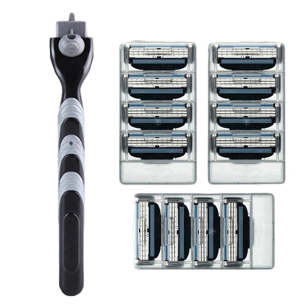 Manual Beard Shaver Razors Hair Shaving Trimmer + 12 Pcs 3 Layer Blade Heads