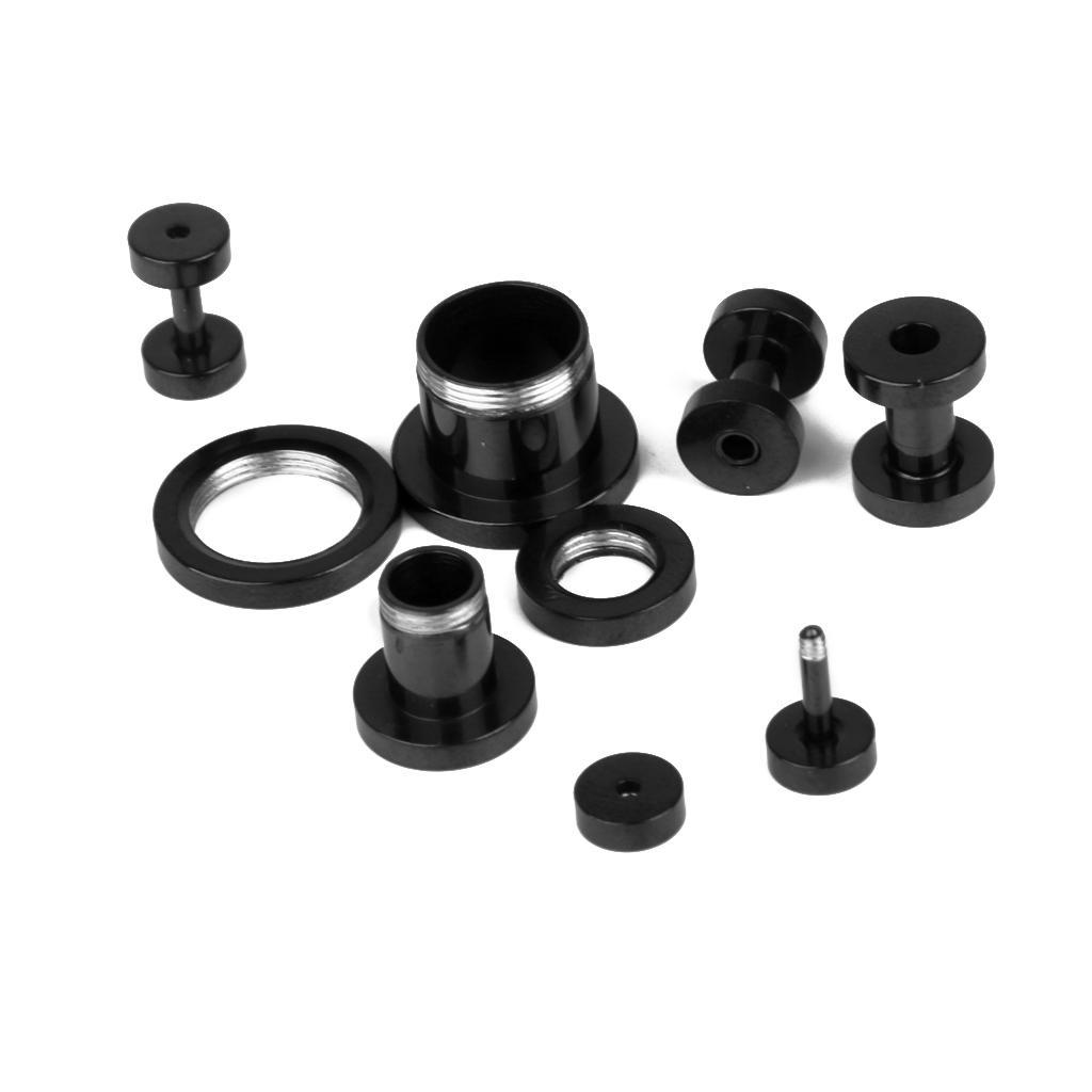 16PCS Stainless Steel Ear Plugs Tunnel Stretcher Expander Kit Black
