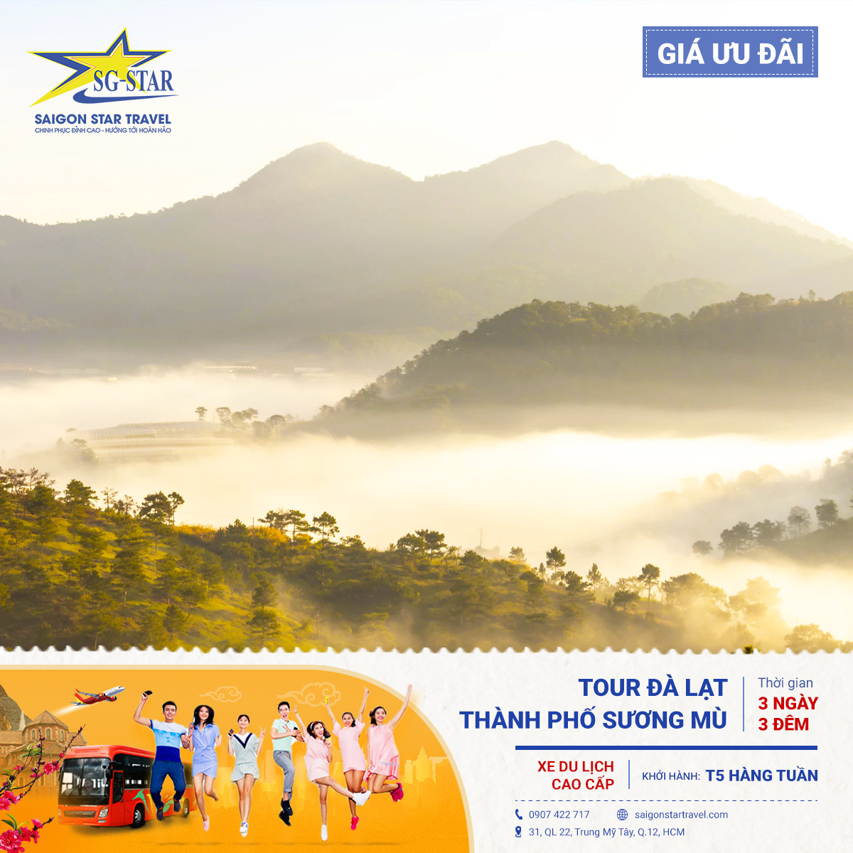 Tour Sài Gòn đi ĐÀ LẠT 3N3Đ - Lang Biang - Vườn Hoa Cẩm Tú Cầu - Nhà Thờ Domain De Marie - Vườn Dâu Tây - Giao Lưu Văn Hóa Cồng Chiêng