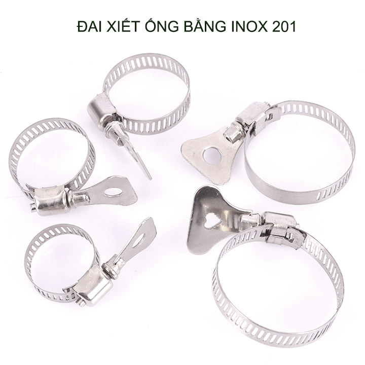 Combo 10 đai xiết ống bằng inox 201, có nhiều kích cỡ cho khách tùy chọn