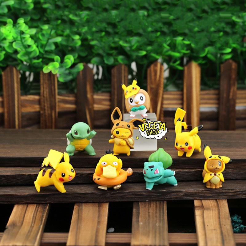 Mô hình Pikachu - Trọn bộ 8 mô hình Pikachu Bubasaur Squirtle Eevee Psyduck Rowlet - Cao khoảng 3.5 ~ 5cm