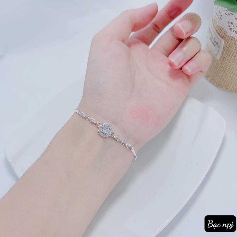 Lắc Tay nữ Bạc Ta , Vòng tay mặt tròn đính đá ️ SIÊU RẺ ️ chất liệu Bạc Ta 100% - Bạc Npj