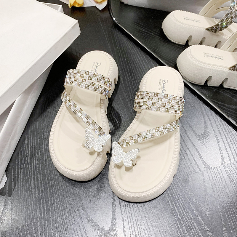 Dép sandal nữ đế cao 5cm xỏ ngón quai đính đá đế êm đi biển đi chơi cực xinh N230