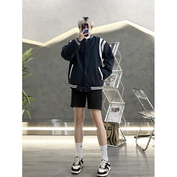 Bomber dạ tay da bomber 2 lớp dày dặn unisex