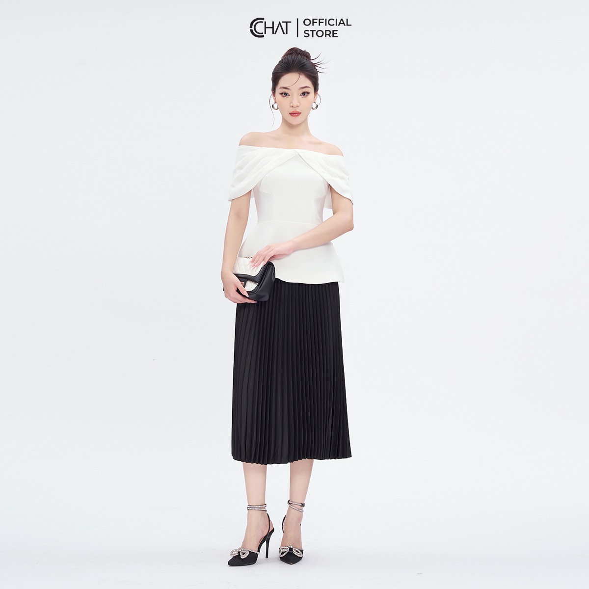 Áo Kiểu Nữ  Dáng Peplum Trễ Vai Xếp Nếp Chất Tuytsi Cao Cấp 53ANS2018PT