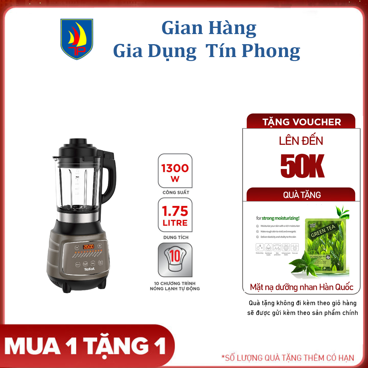 Máy làm sữa hạt, xay sinh tố và nấu đa năng Tefal BL967B66, 1300W, 1.75L - Hàng chính hãng