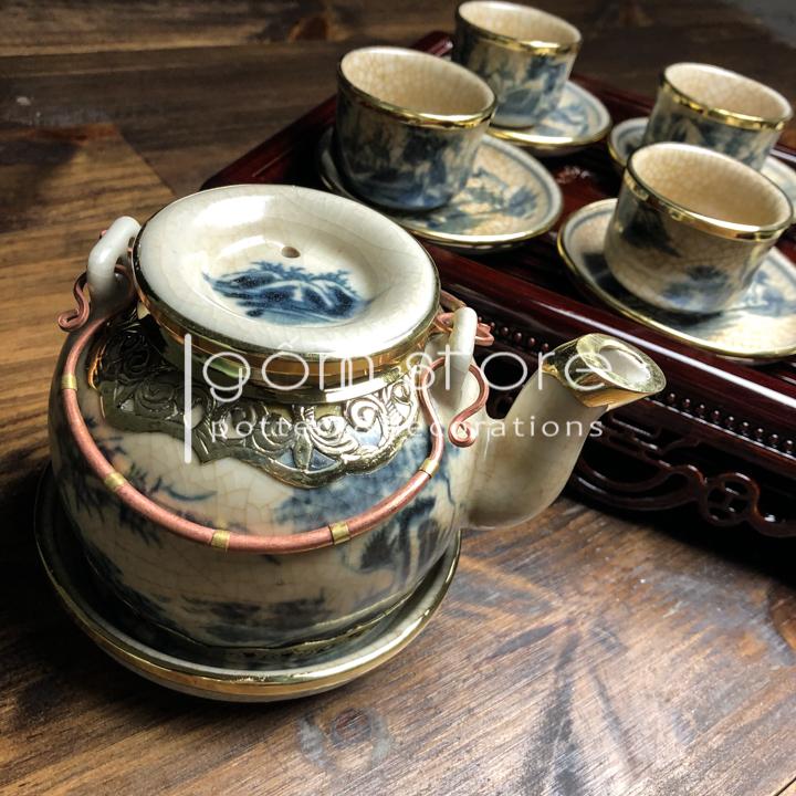Ấm lẻ men rạn giả cổ bọc đồng gốm sứ