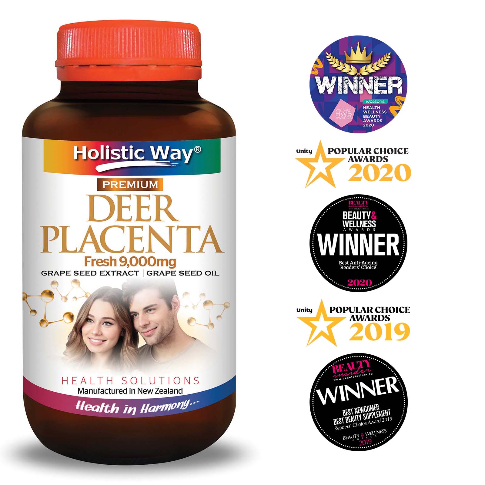 Viên uống đẹp da trắng da chiết xuất 9,000mg nhau thai nai và chiết xuất dầu hạt nho Holistic Way Premium Deer Placenta