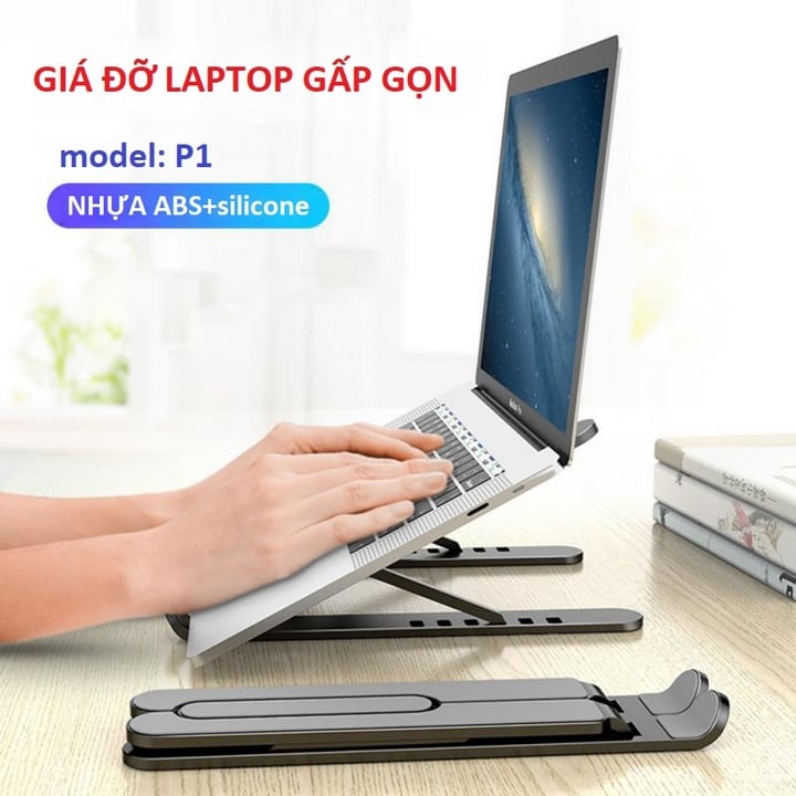 Giá đỡ laptop ABS gấp gọn - Đen ( tặng móc khóa gỗ)