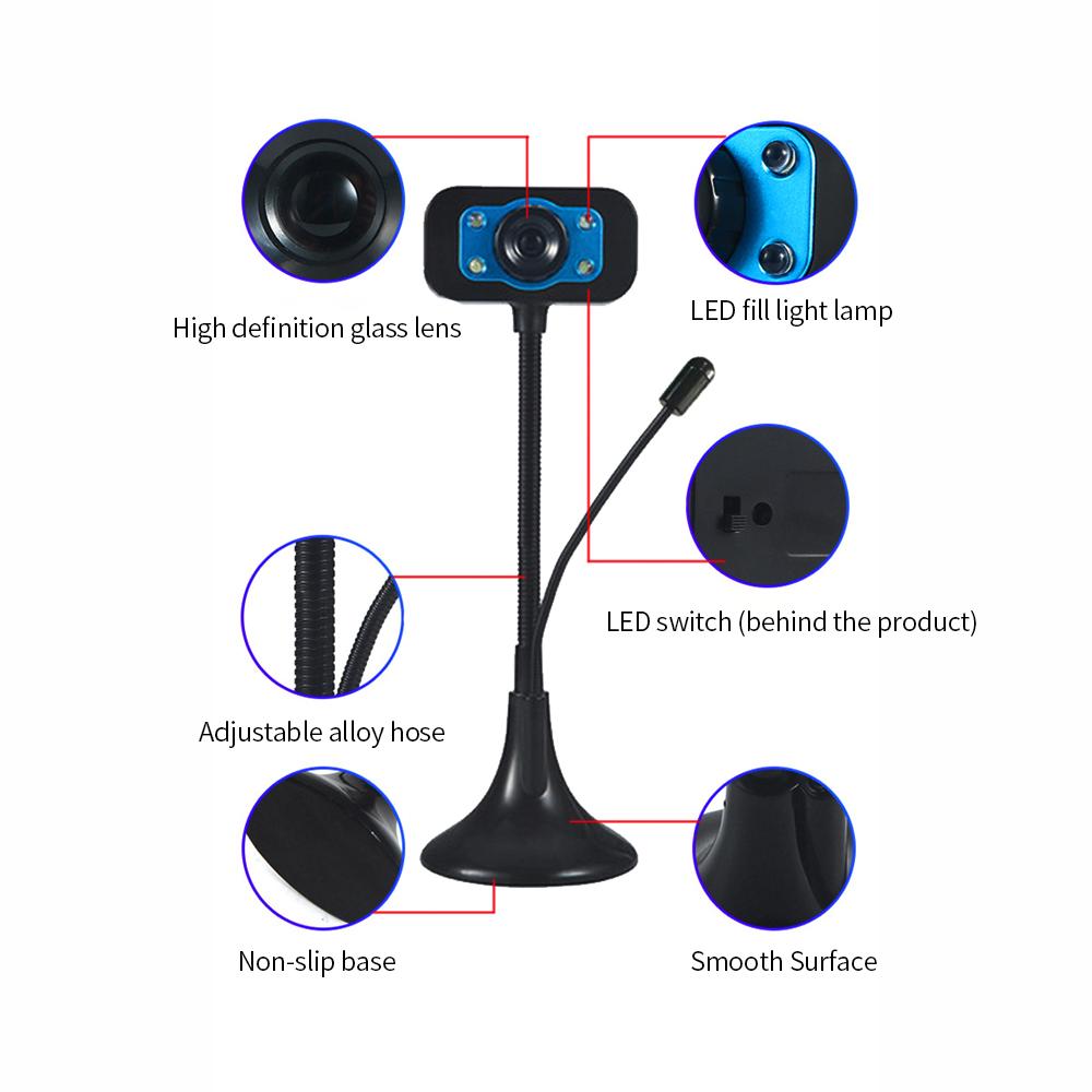 Máy ảnh web 480P USB Webcam không có ổ đĩa với Micrô bên ngoài Đèn lấp đầy ánh sáng Cắm và chạy cho Máy tính xách tay PC