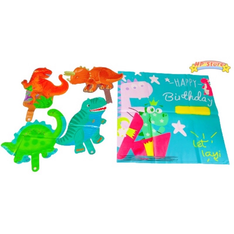 Set Bộ Trang Trí Sinh Nhật Khủng Long Xanh Lá Cây Trẻ Em Tặng Kèm Phụ Kiện Cây Bơm Bong Bóng