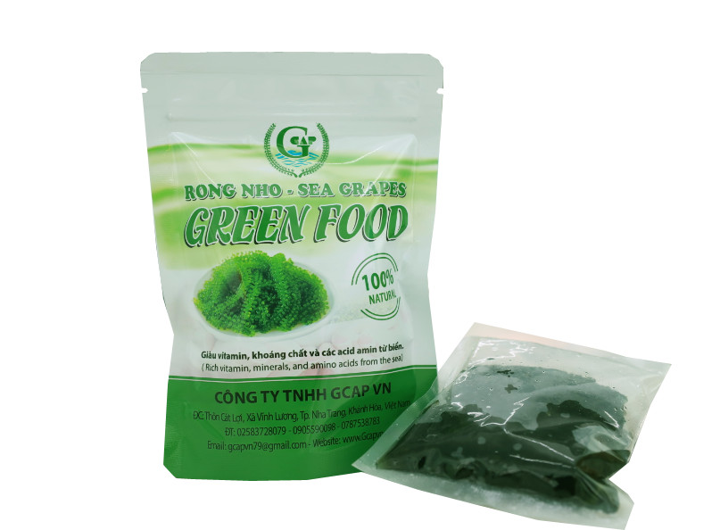 Rong nho biển GREEN FOOD - Sea grapes - Giàu vitamin, khoáng chất và các axit amin - Combo 2 túi zipper 100G tặng kèm nước chấm mè rang 180ml