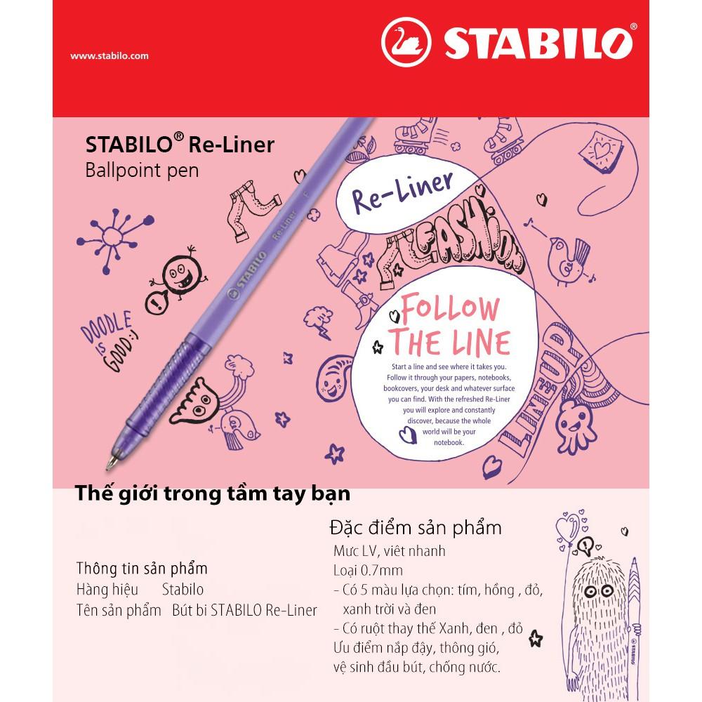 Bộ 3 Bút bi nắp STABILO Re-Liner F xanh+đỏ+đen + bút xoá STABILO Correction Pen CPS88 (BP868F-C3+)