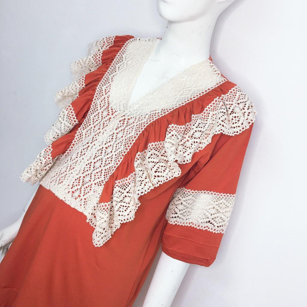 Váy bầu cotton cổ viền ren bèo cực kỳ xinh