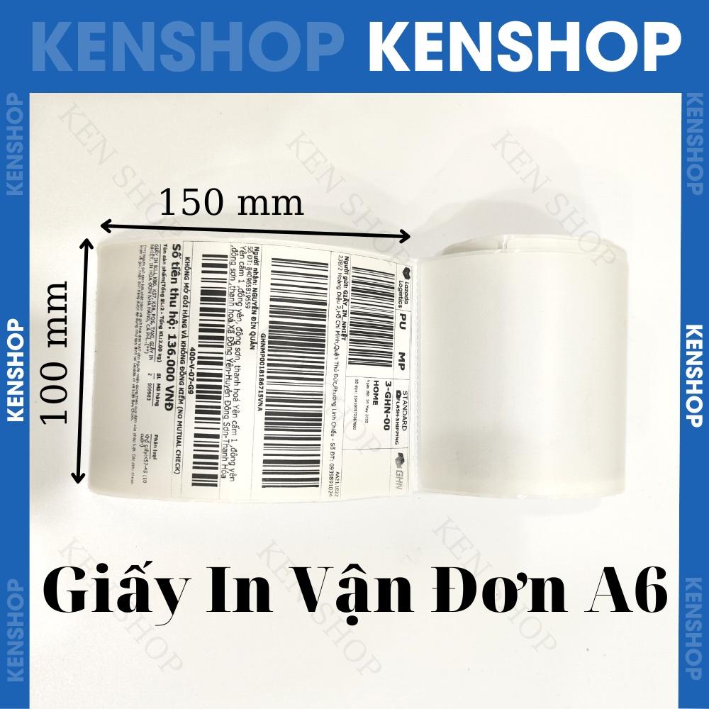 Giấy In Nhiệt 100x150, Giấy In Vận Đơn Khổ A6 Cuộn 50 mét ,Tem Sẵn Lớp Keo cho In Đơn Shopee, TMĐT và Vận Chuyển