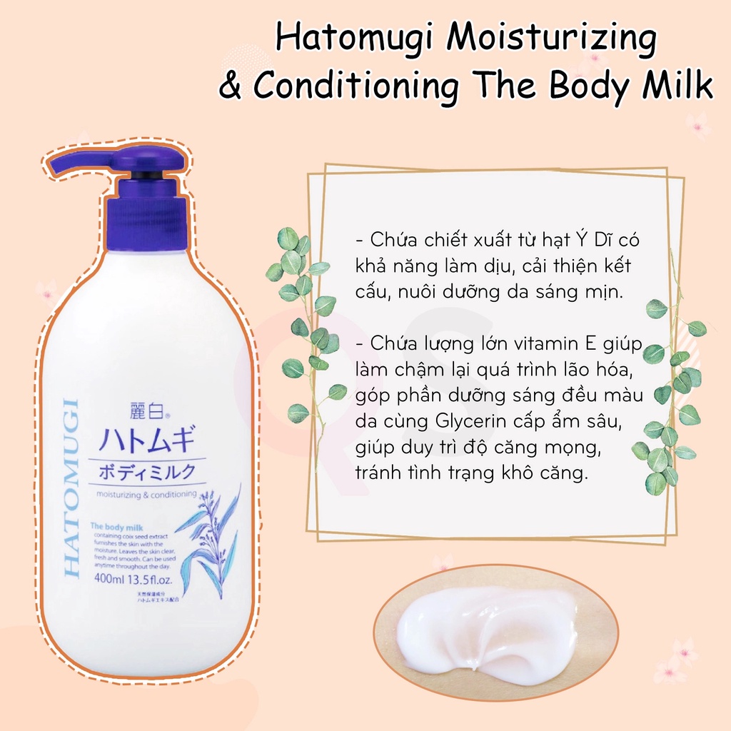 [REIHAKU HATOMUGI] Sữa Dưỡng Thể Làm Trắng Da, Cấp Ẩm Chuyên Sâu Body Milk (400ml)