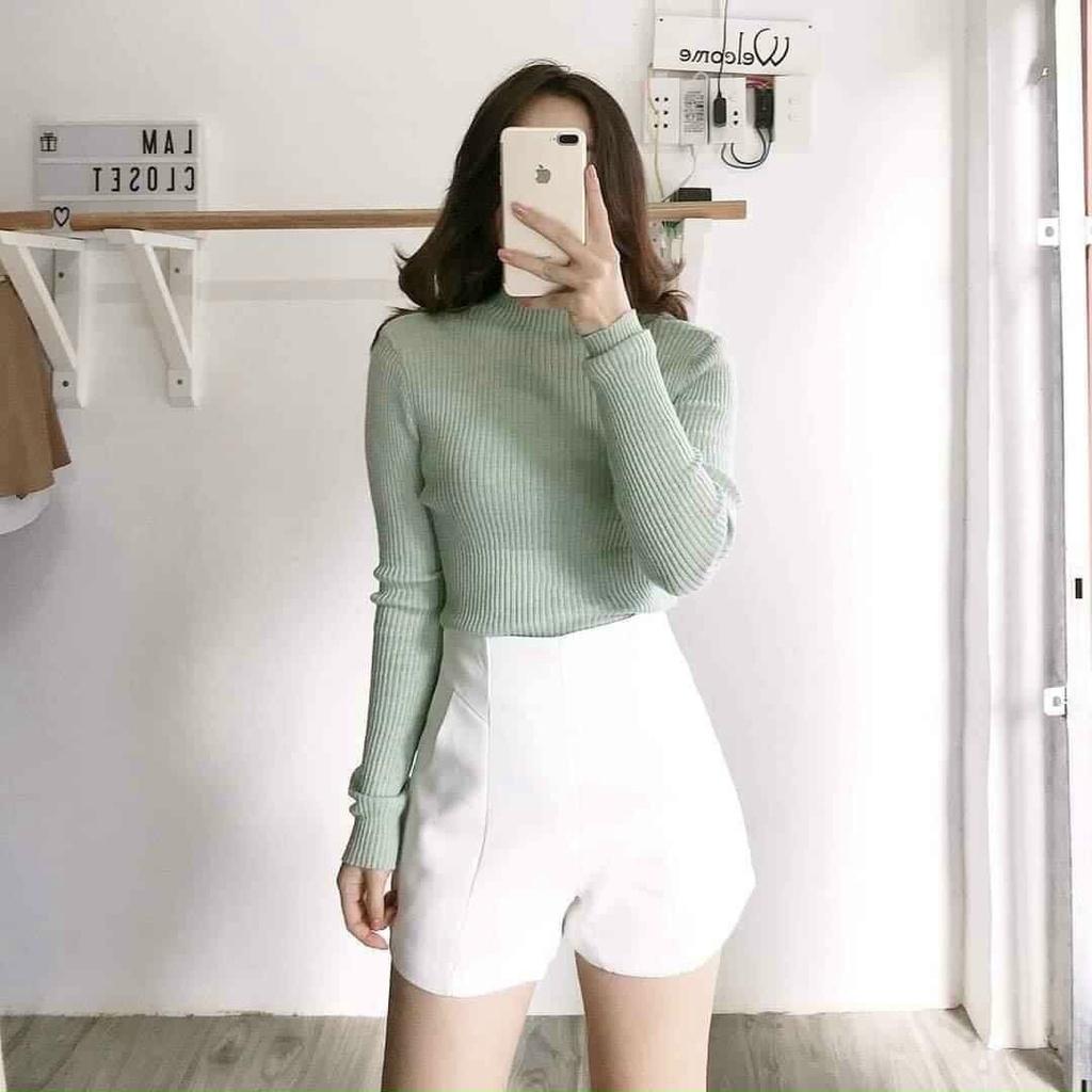 Quần short nữ dáng ngắn thời trang cạp lưng cao ống rộng vải tuyết mưa mềm mại cao cấp