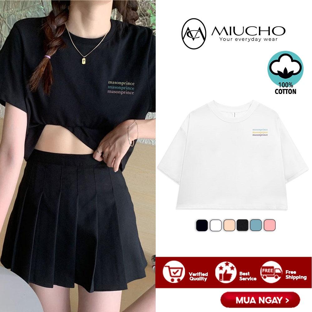 Áo croptop nữ tay ngắn cổ tròn vải thun cotton kiểu hàn quốc CR032 Miucho in hình hoạ tiết