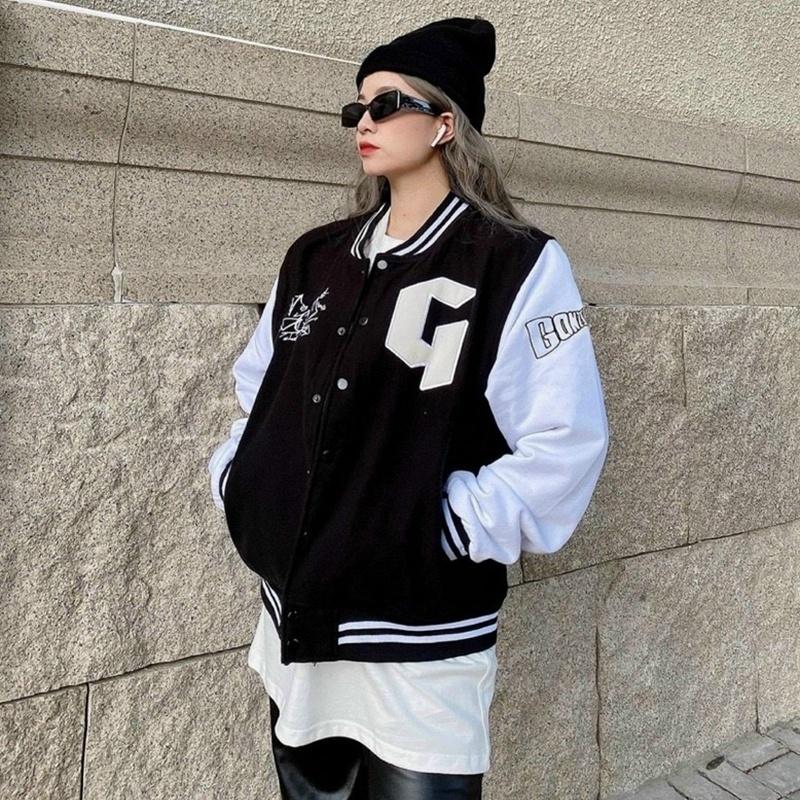 Hình ảnh Áo bomber nam nữ unisex khoác gió jacket dù 2 lớp cúc bấm form rộng local brand ulzzang phong cách hàn quốc đep CHỮ G