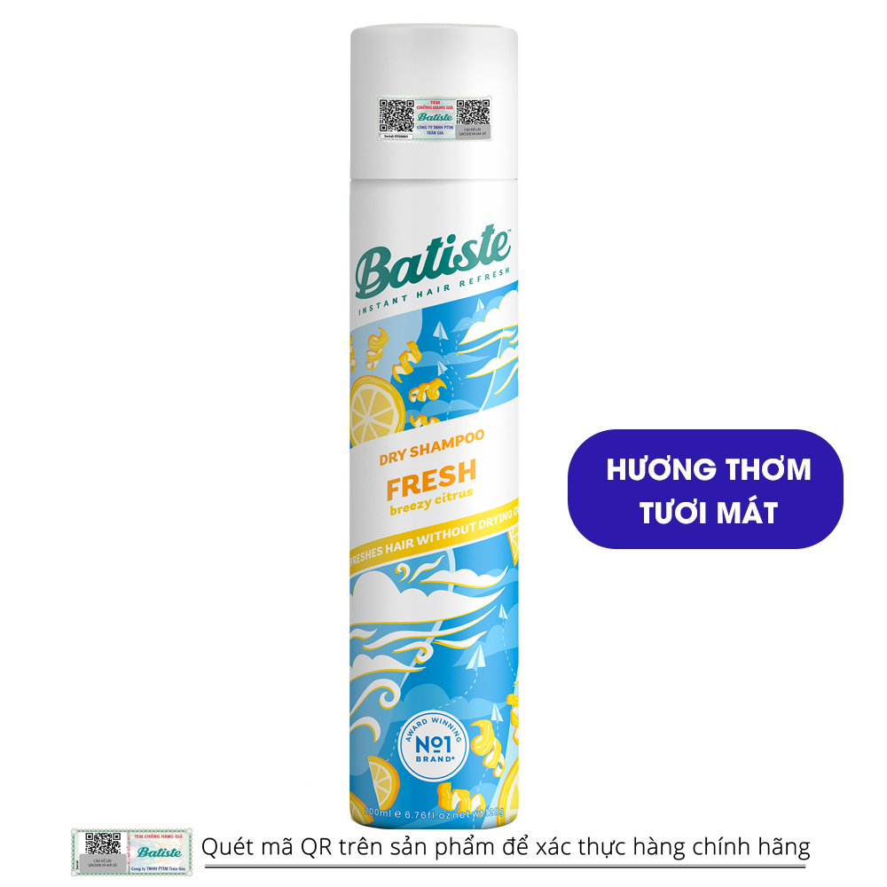 Dầu Gội Khô Batiste Tươi Mát Tức Thì - Batiste Dry Shampoo Light &amp; Breezy Fresh 200ml