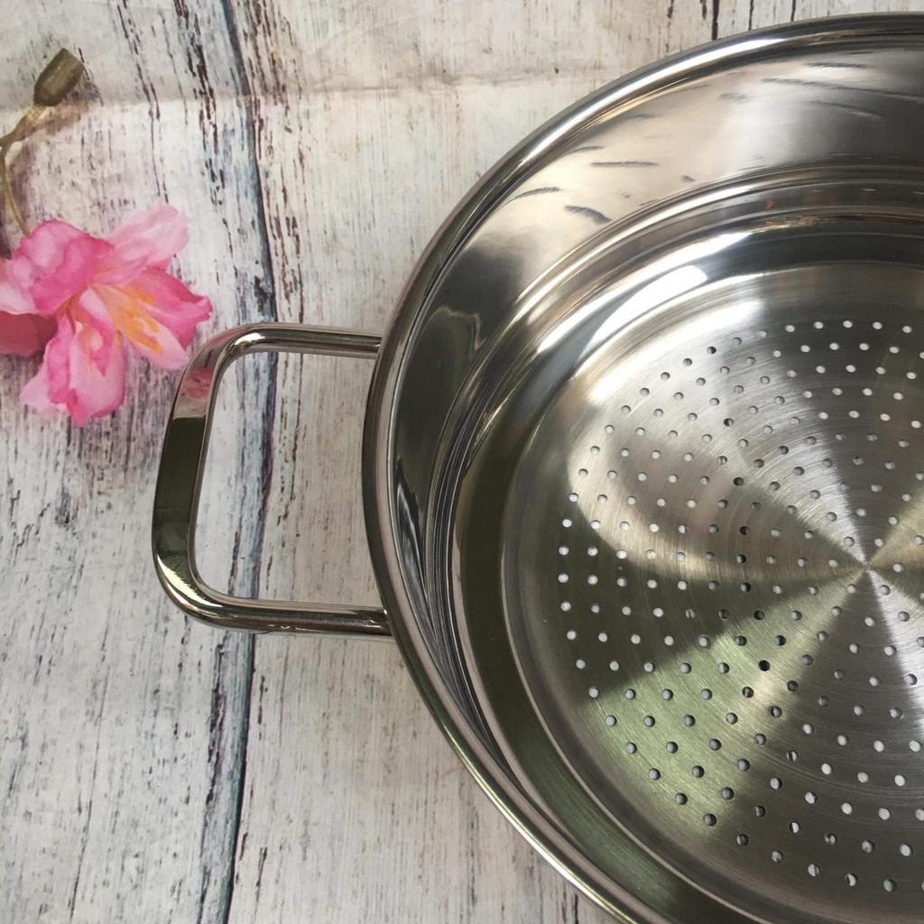 Nồi hấp inox 2 tầng FIRE STAR 3 đáy nắp kính dùng bếp từ - Bộ nồi xửng hấp