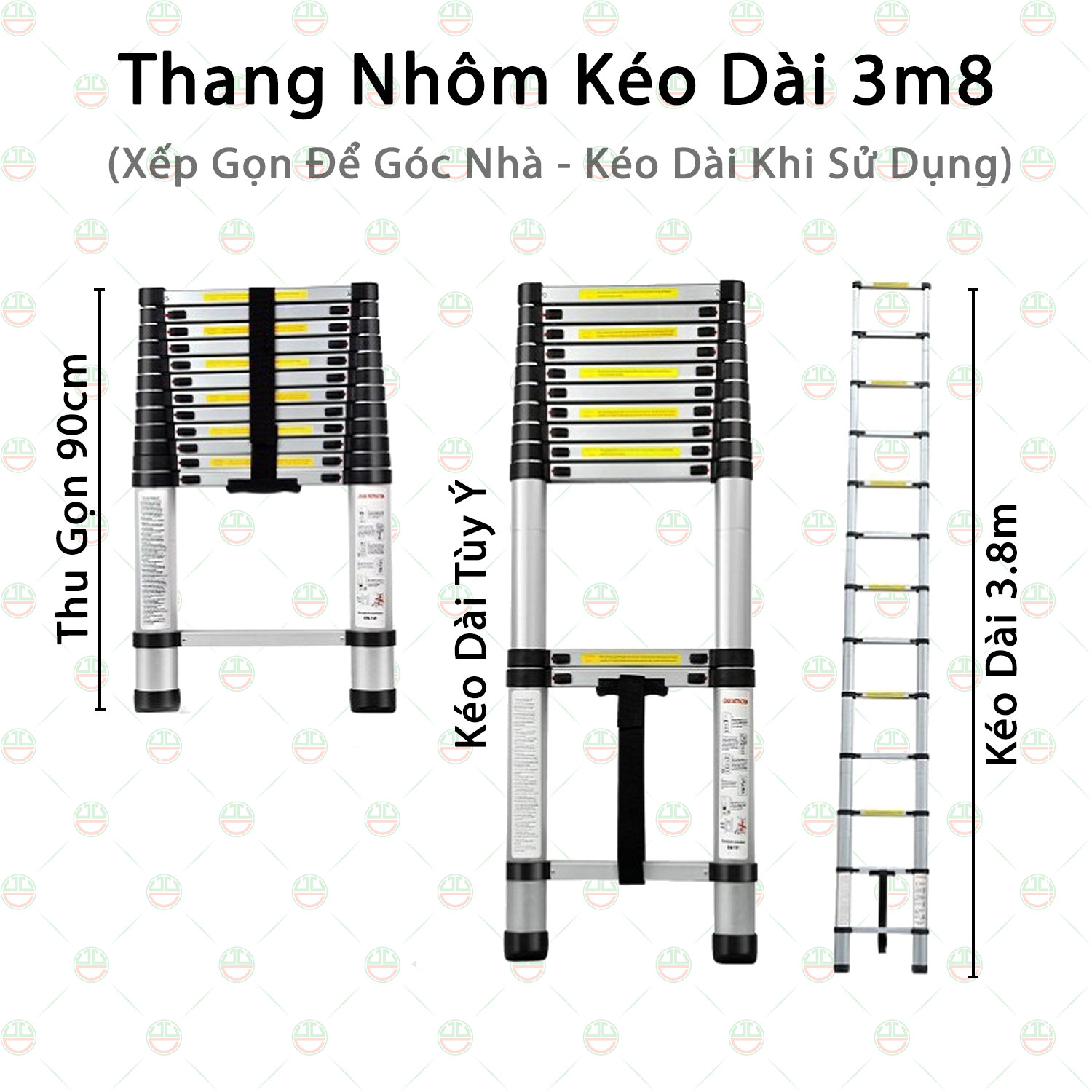 [Xịn Sò] Thang Hợp Kim Nhôm Rút Kéo Dài 3.8 Mét KhoNCC Hàng Chính Hãng - Thu Gọn Chỉ 0.9 Mét - KLVQ-TNT3M8