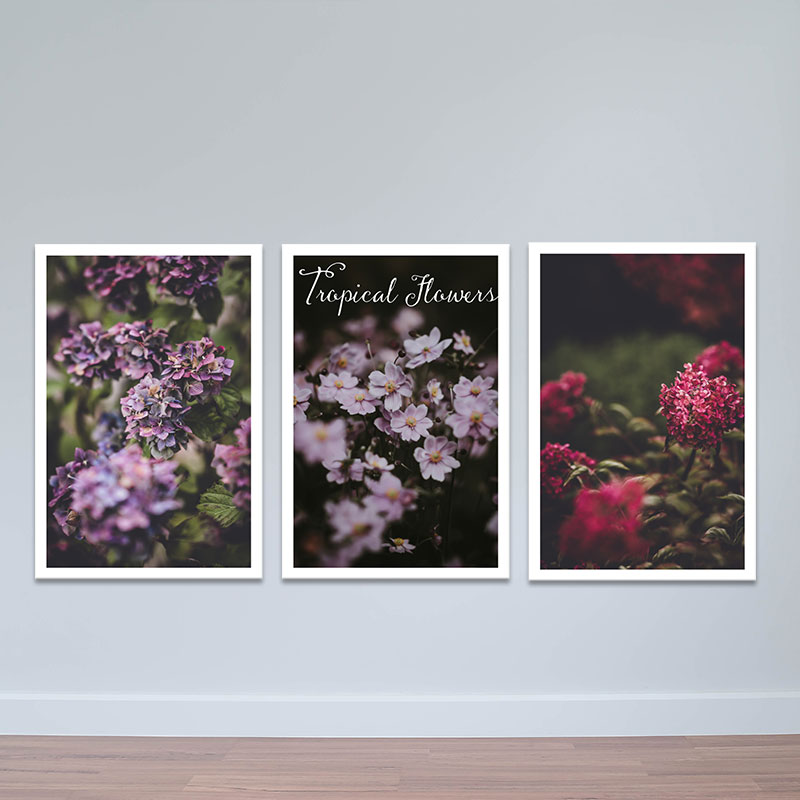 Bộ 3 tranh trang trí "Hoa tím huyền bí" | Tranh treo tường hoa lá W3421 Canvas