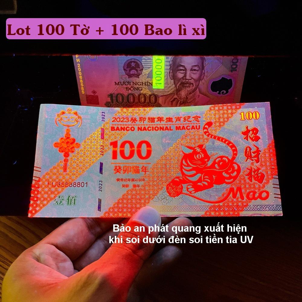 Xấp 100 Tờ Tiền Hình Con Mèo 100 Macao lưu niệm Lì Xì Tết 2023