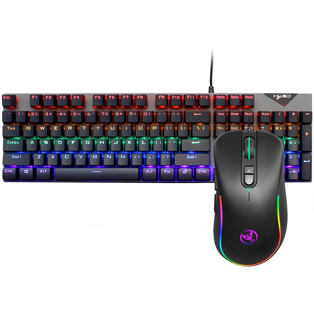 HXSJ Wired Keyboard Mouse Combo L300 RGB Backlit Keyboard + J300 6400DPI Programmable RGB Backlit Mouse