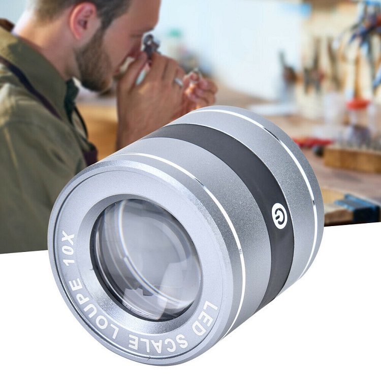 Kính lúp cao cấp có thước đo 10x tích hợp 2 đèn led trắng và đèn led tím 8083