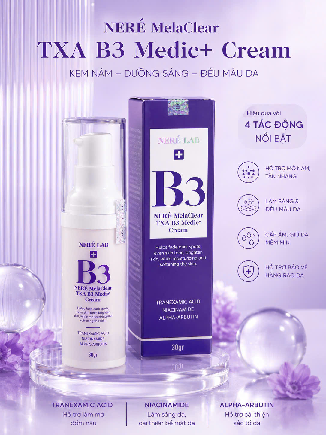 Kem dưỡng mờ nám Neré Lab B3 Cream 30g - Hỗ trợ mờ thâm nám, tàn nhang, làm sáng da