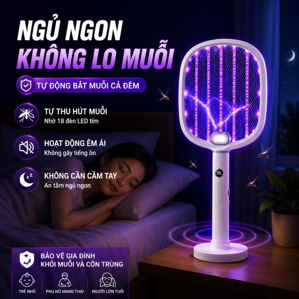 Vợt Bắt Muỗi Tự Động Kachi MK462 – Tích Hợp Đèn Bắt Muỗi, Màn Hình LED Thông Minh - hàng chính hãng