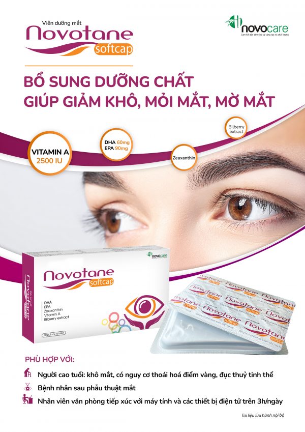 Viên Uống Giảm Khô Mắt, Mờ Mắt - Novotane Soft Cap - Hộp 2 vỉ 20 viên