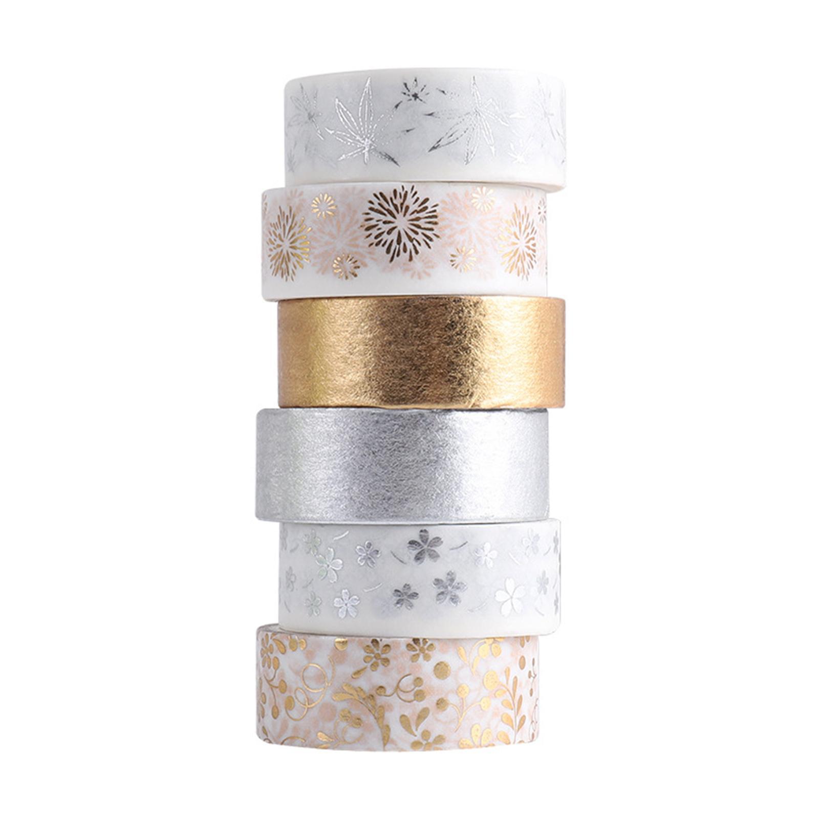 6 Rolls Washi Tape Gold/Silver Foil 15mm Masking Tapes for Scrapbooking Planner Gift Wrapping